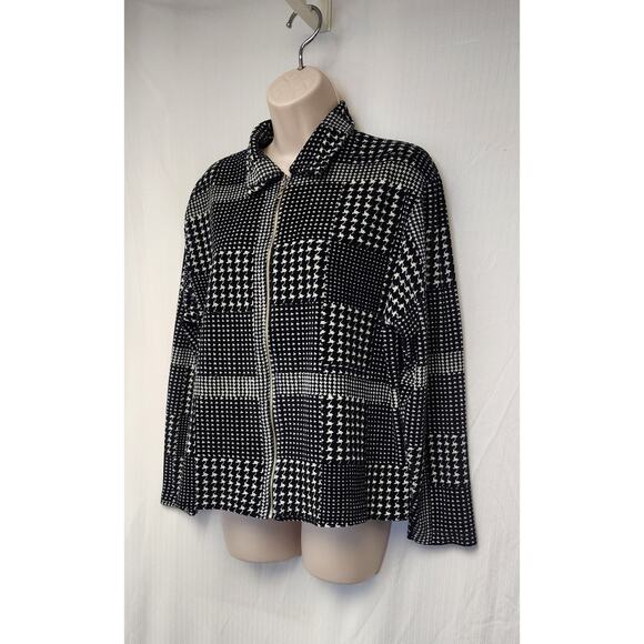 Jason Women’s Black SOFT Houndstooth Full Zip Long Sleeve Sweater Jacket Size M - Picture 4 of 6